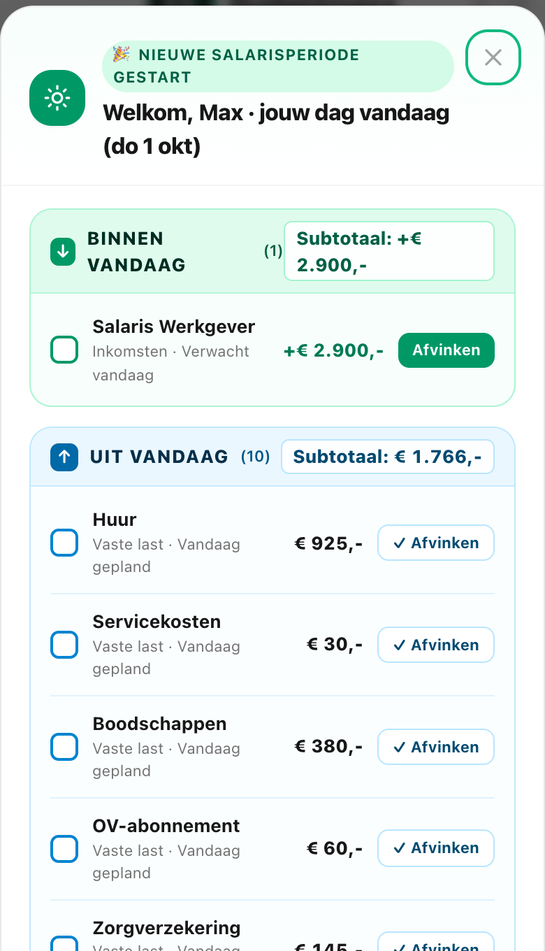 De pop-up Jouw dag op een telefoon: wat er vandaag binnenkomt en wat eraf gaat