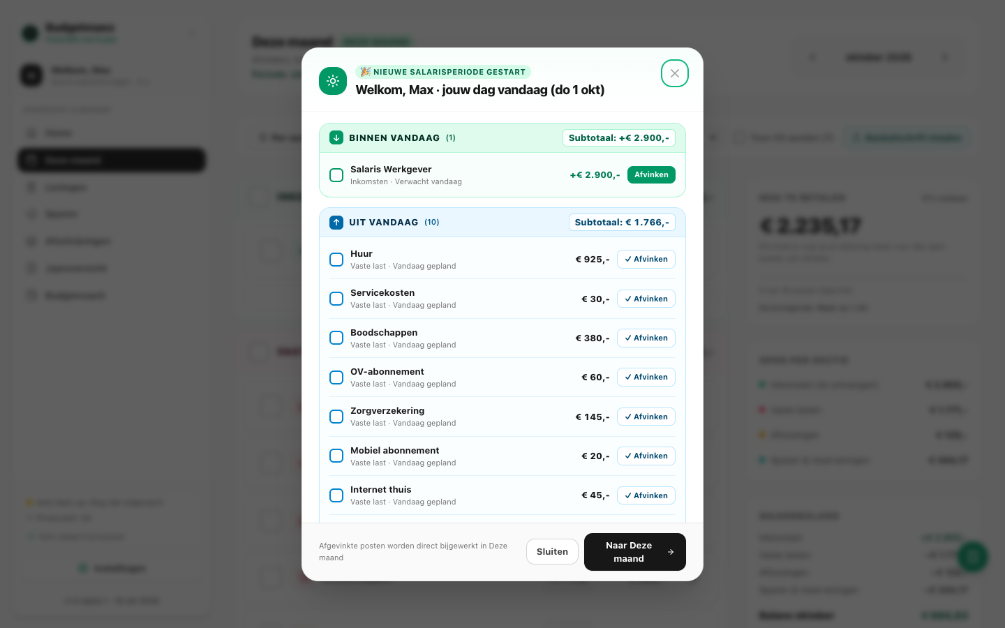 Pop-up Jouw dag met wat er vandaag binnenkomt en wat eraf gaat