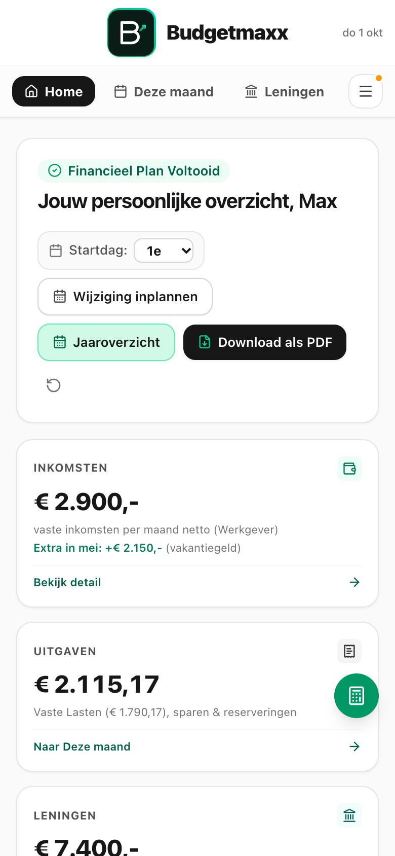 Het dashboard op een telefoonscherm