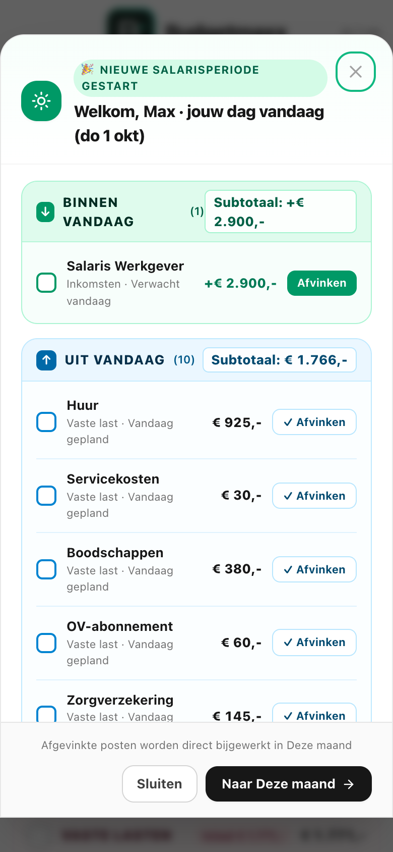 De pop-up Jouw dag op een telefoonscherm